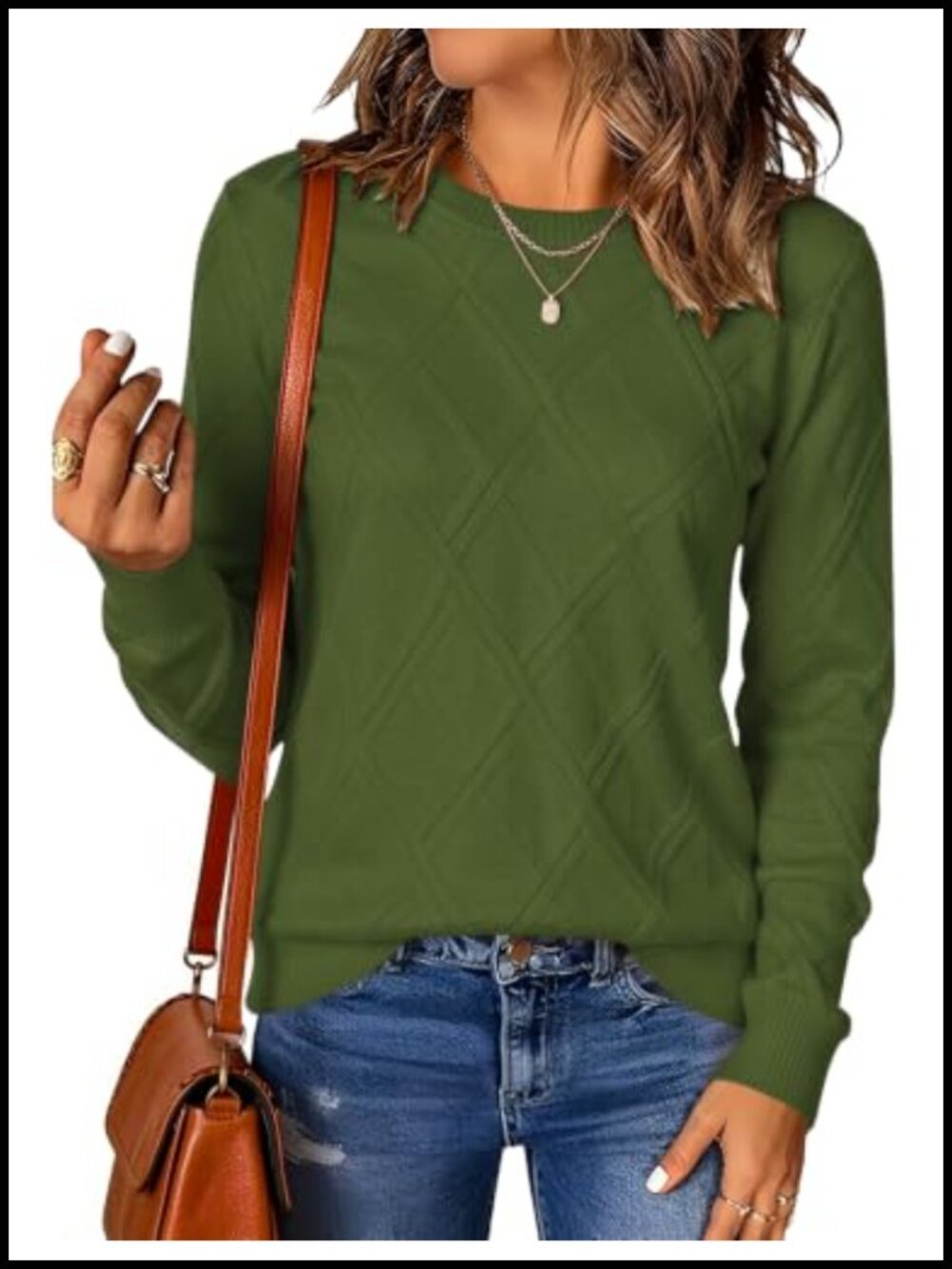 Cable Knit Crew Neck Long Sleeve Pullover Sweater Textured Knit Fall Winter